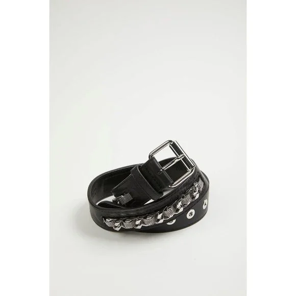 NEW THE KOOPLES leather belt with chain in black Black leather belt with chains | The Kooples US main image 4